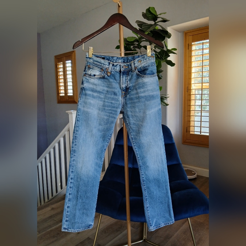 R13 Italian Designer Mid-Rise, Straight Leg Cropped -Bowie JEANS. Size 25